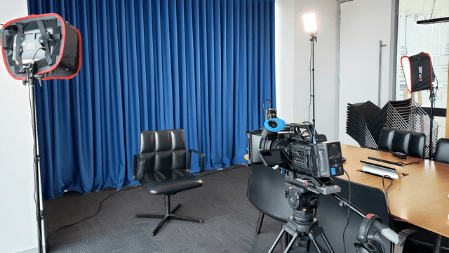 A picture of an interview setup at a corporate office